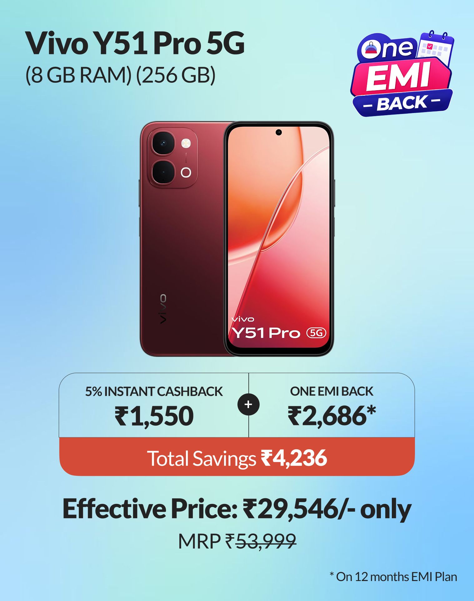 Shop Vivo Y51 starting at ₹1,050/month with One EMI Back