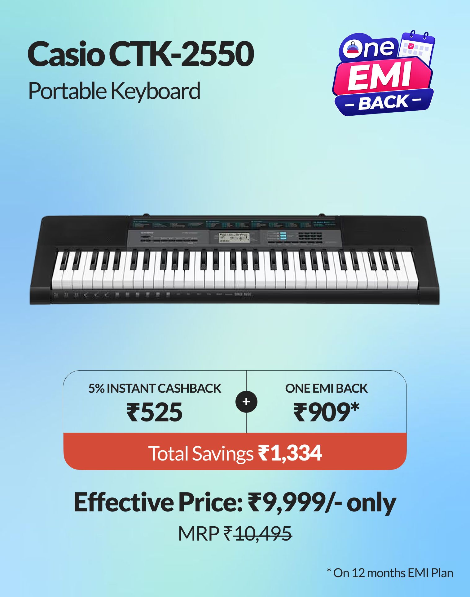Upgrade your music setup and save ₹1,334 with One EMI Back