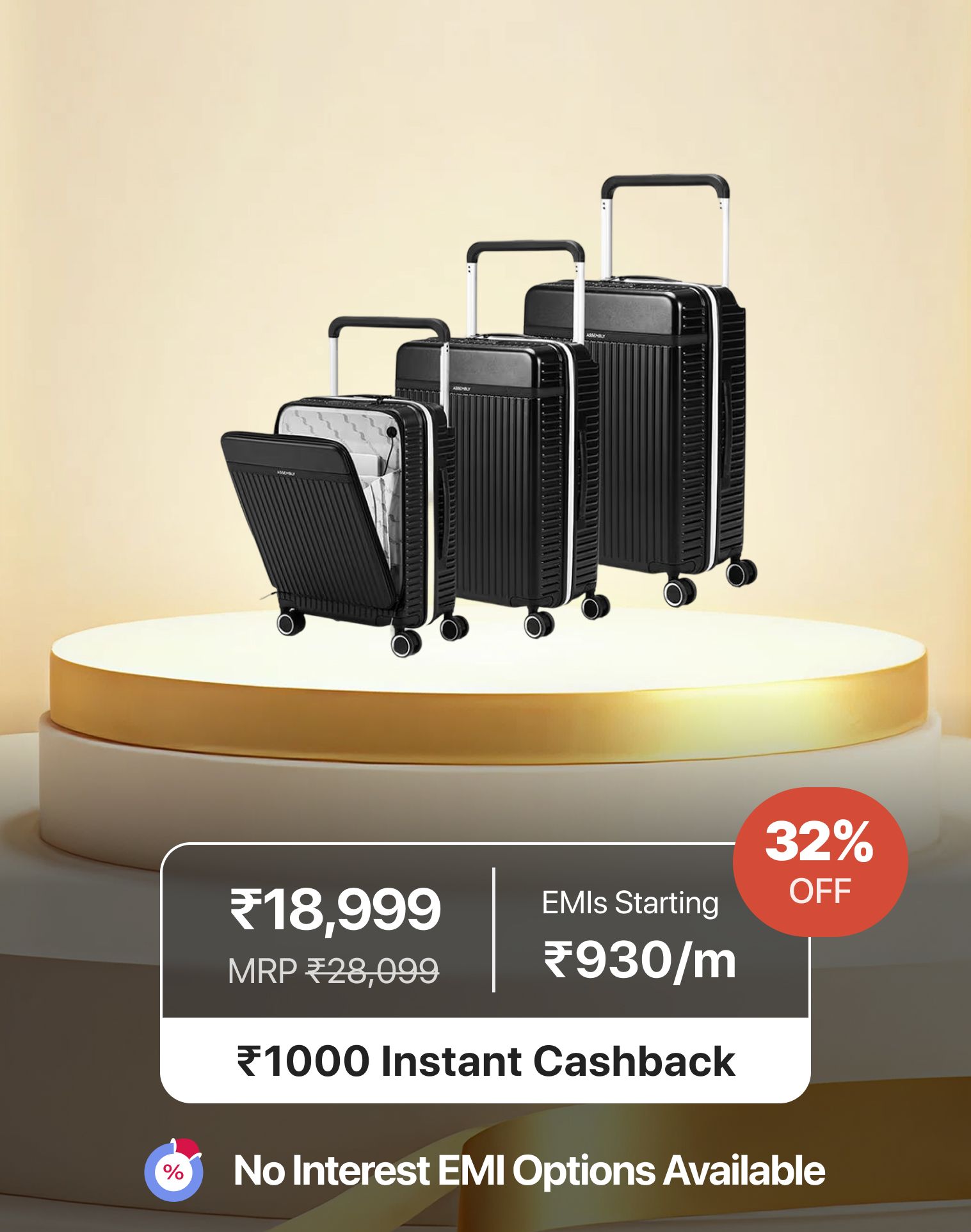 Assembly Rover Pro Combo Black - Set Of 3 Luggage