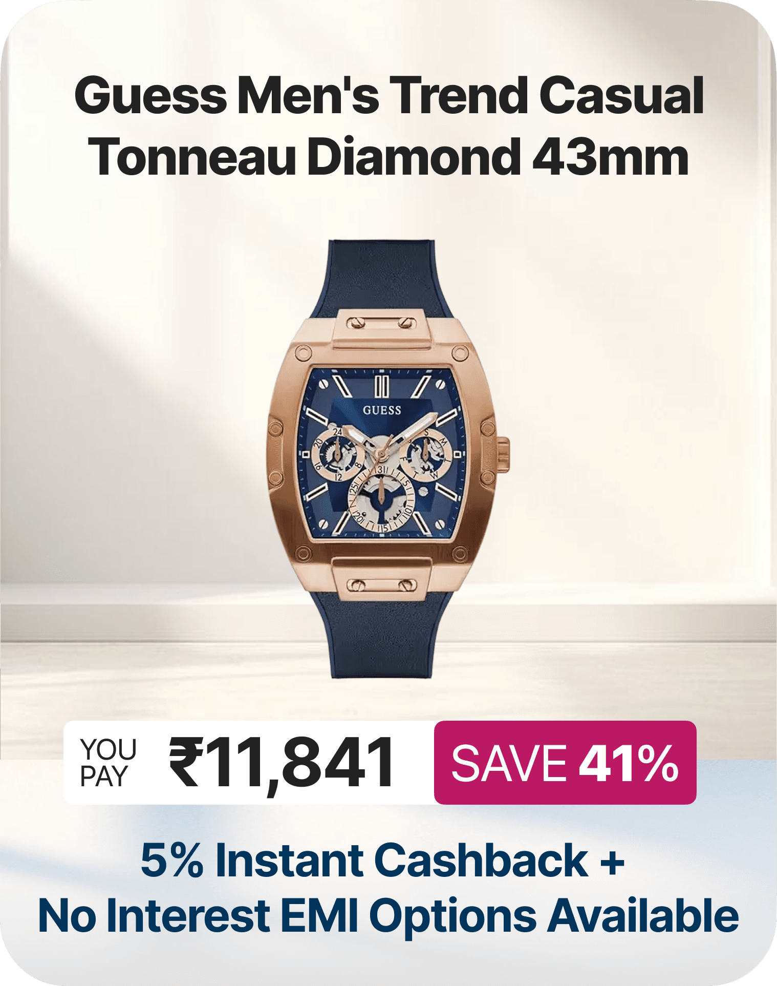 Guess Men's Trend Casual Tonneau Diamond 43mm Watch (GW0202G4)