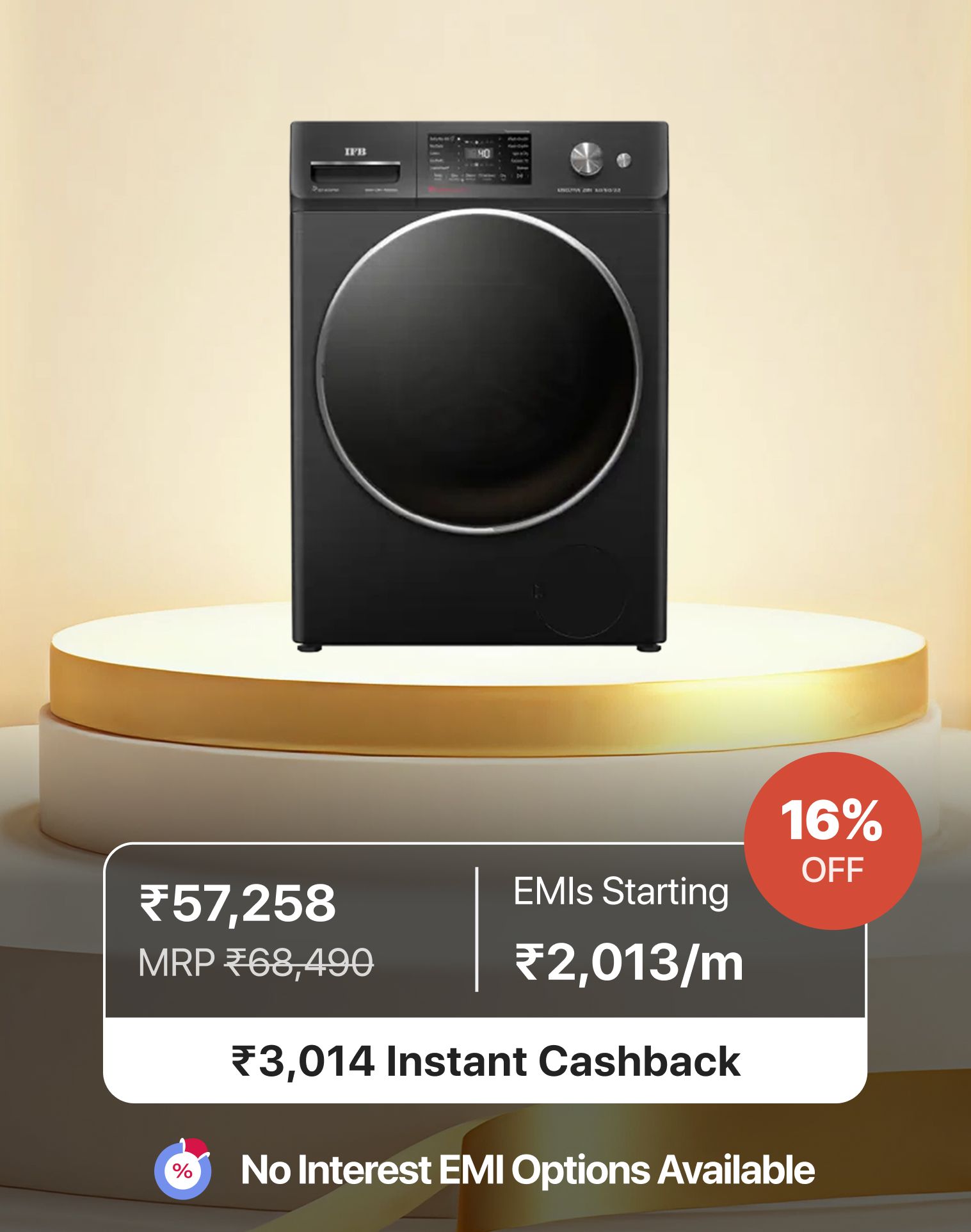 IFB Fully Automatic Front Load Washer Dryer Refresher 9KG Wash 6KG Dry 3KG Refresh AI-Powered 1400 RPM (Executive ZBN)