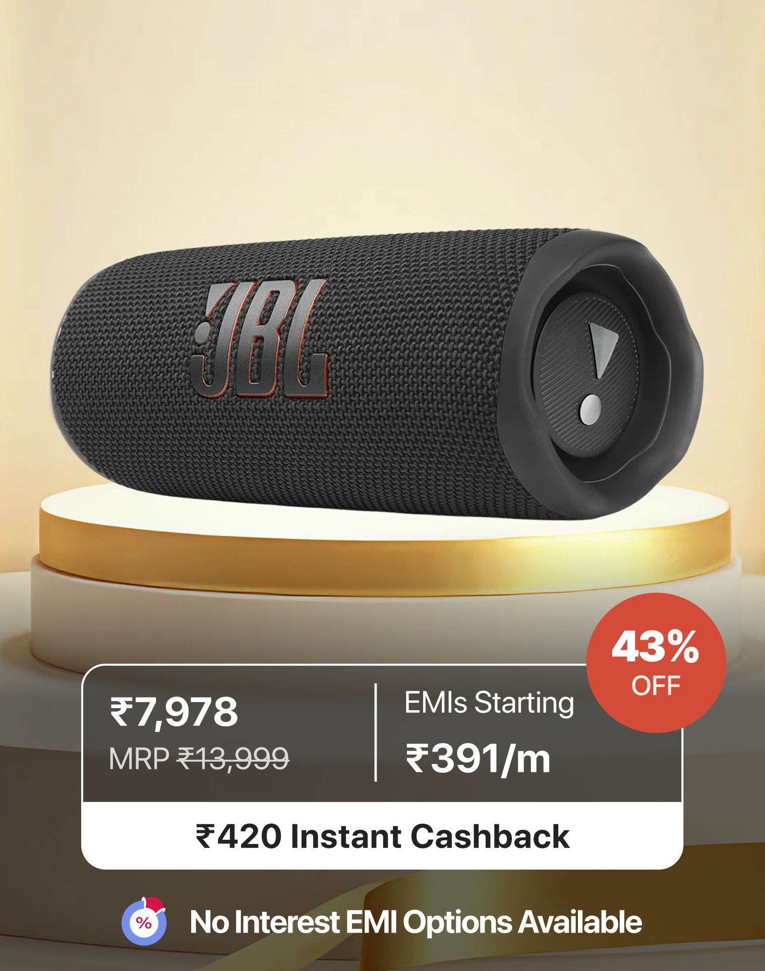 JBL Flip 6 Wireless Portable Bluetooth Speaker, Pro Sound, 12 Hours Playtime, IP67 Waterproof, PartyBoost, Black