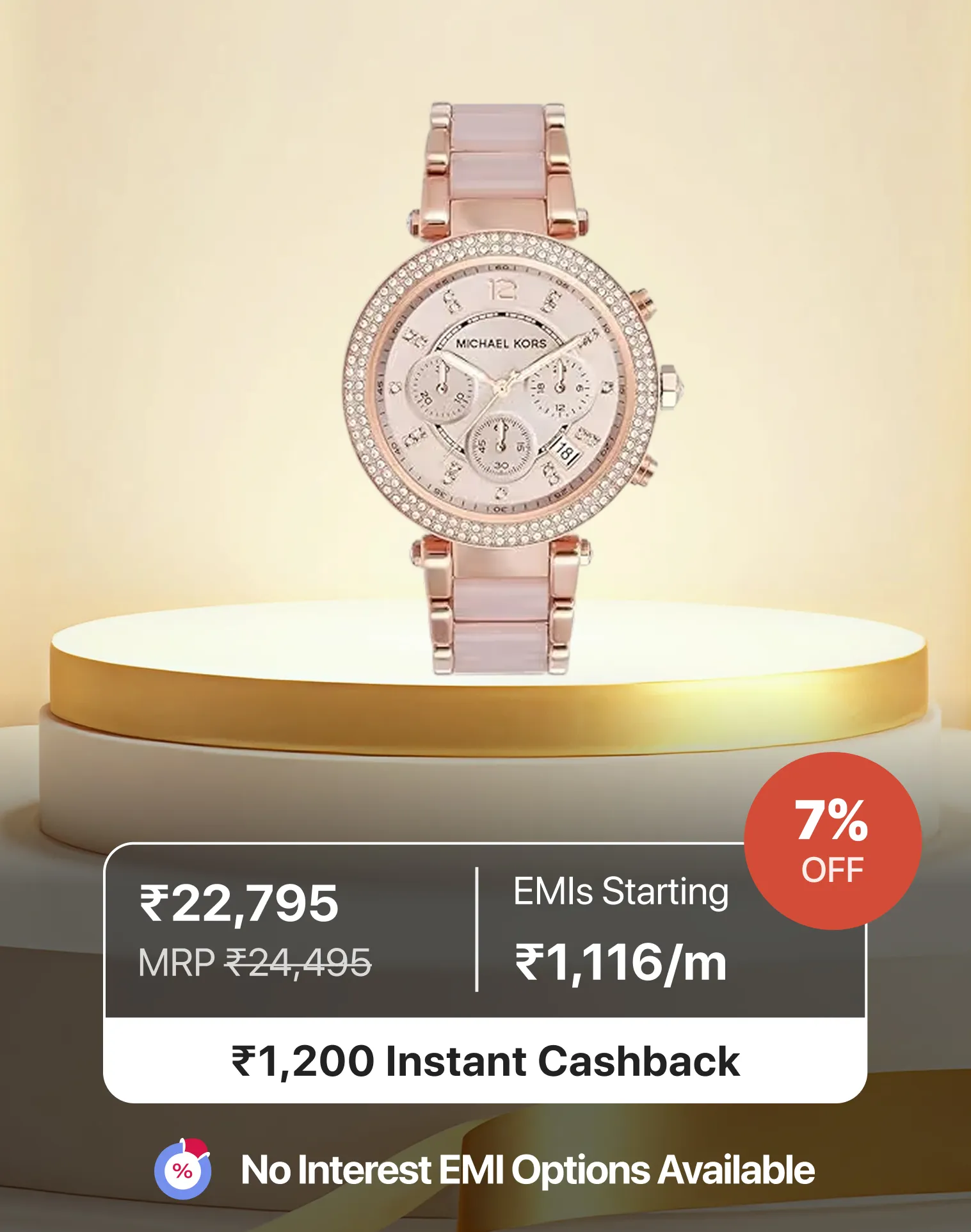 Michael Kors Analog Rose Dial Womens Watch- (MK5896)
