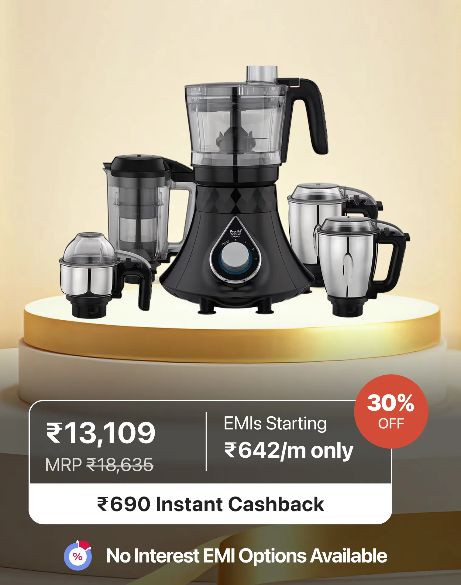 Preethi Mixer Grinder 750W Master Chef+ Jar 3D Air Cooling Technology (Zodiac Cosmo MG236)