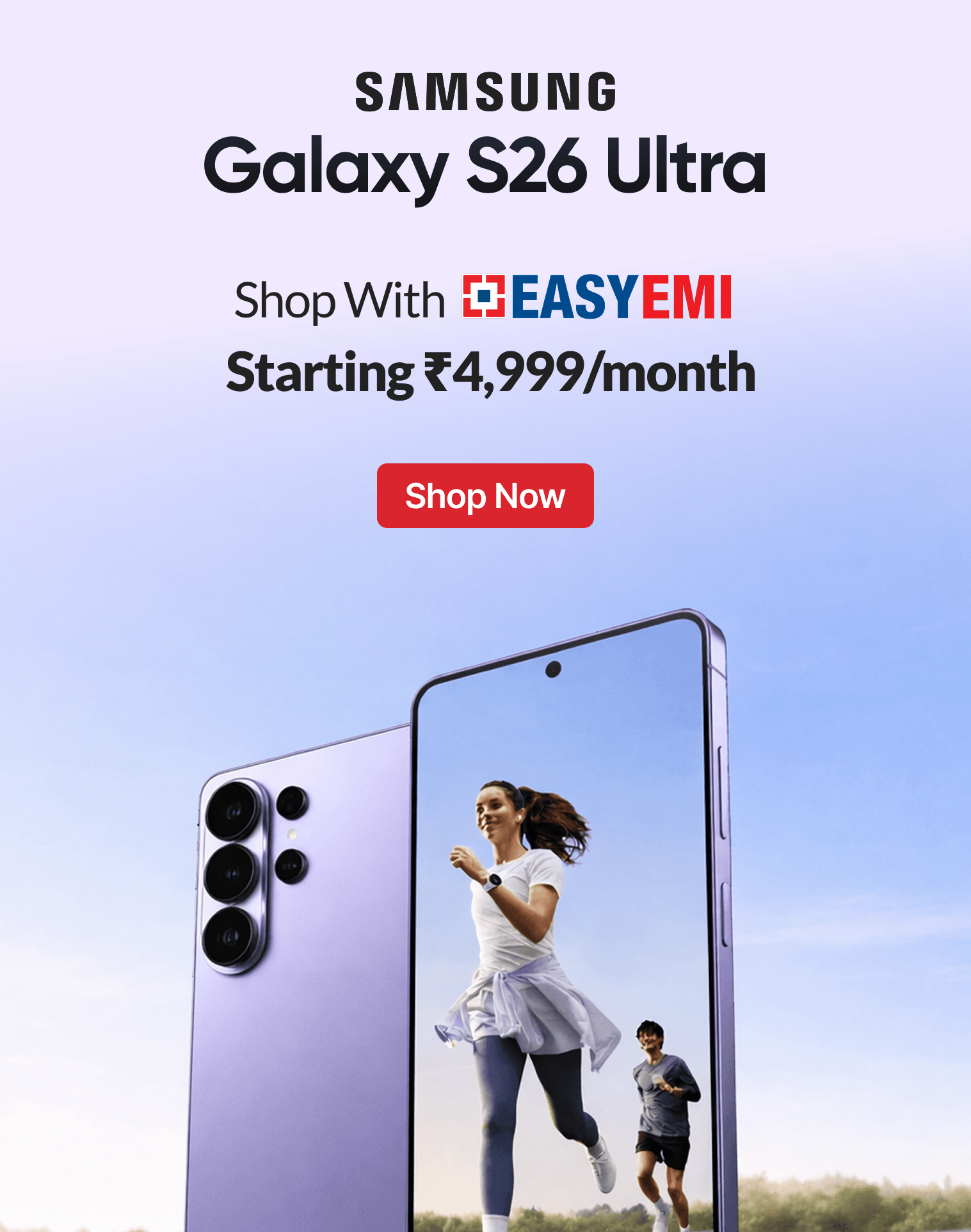 Shop Samsung S26 Ultra at ₹1,39,999* with additional savings of ₹7,000 & pay with HDFC Bank EasyEMI 