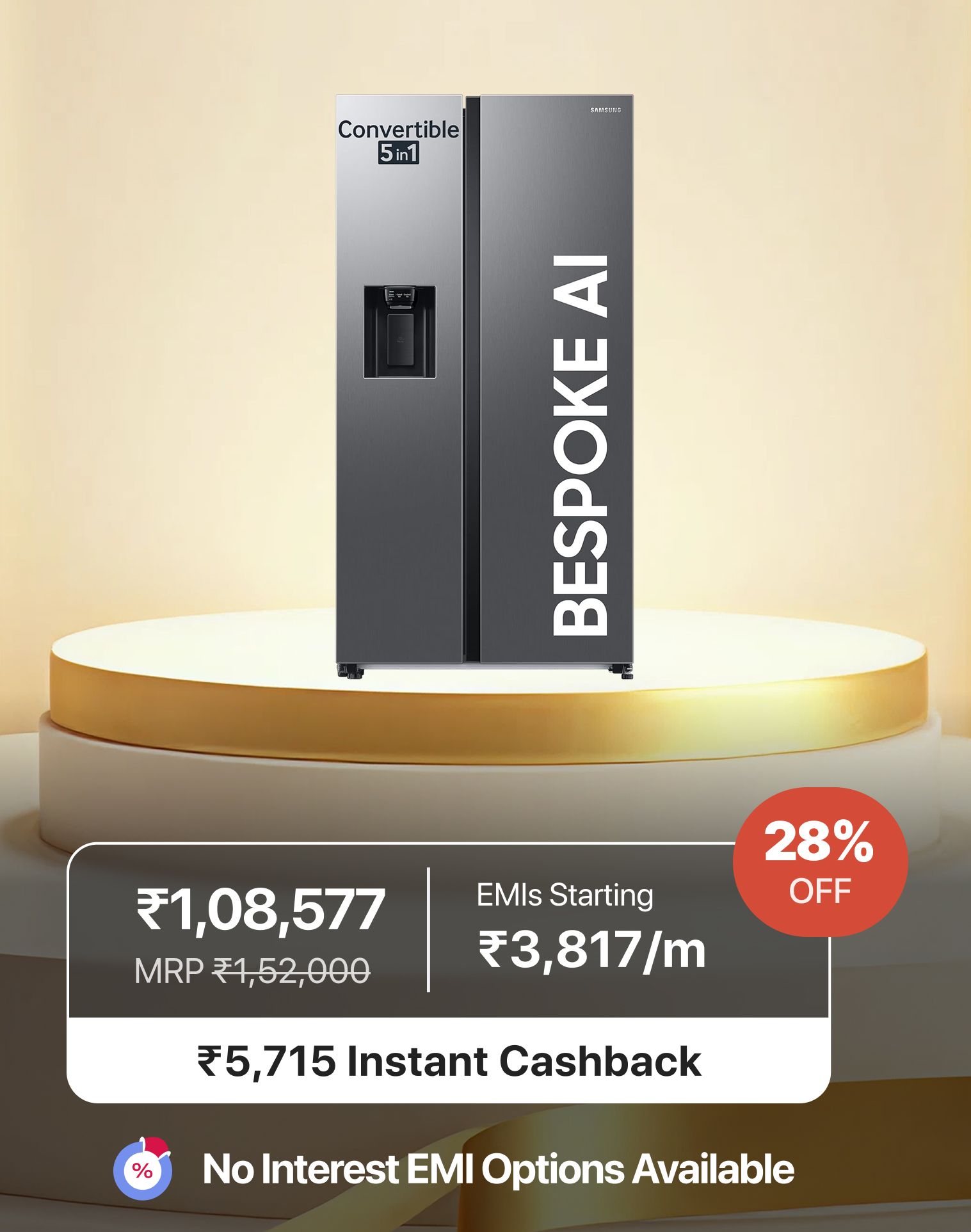 Samsung Side By Side Frost Free Refrigerator 633 L Water & Ice Dispenser (RS78CG8543B1HL)