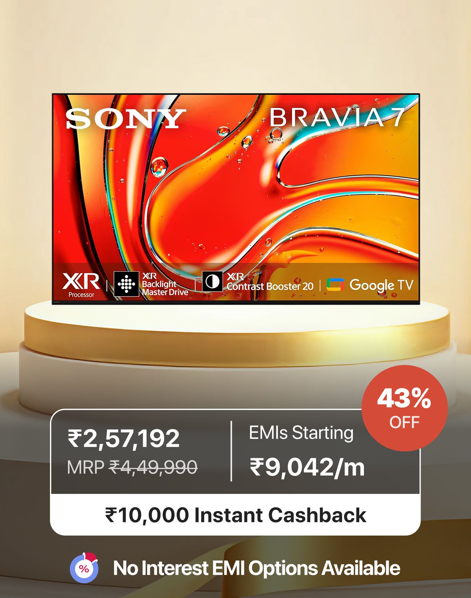 Sony BRAVIA 75-Inch 4K Ultra HD AI Smart Mini LED Google TV K-75XR70 Black