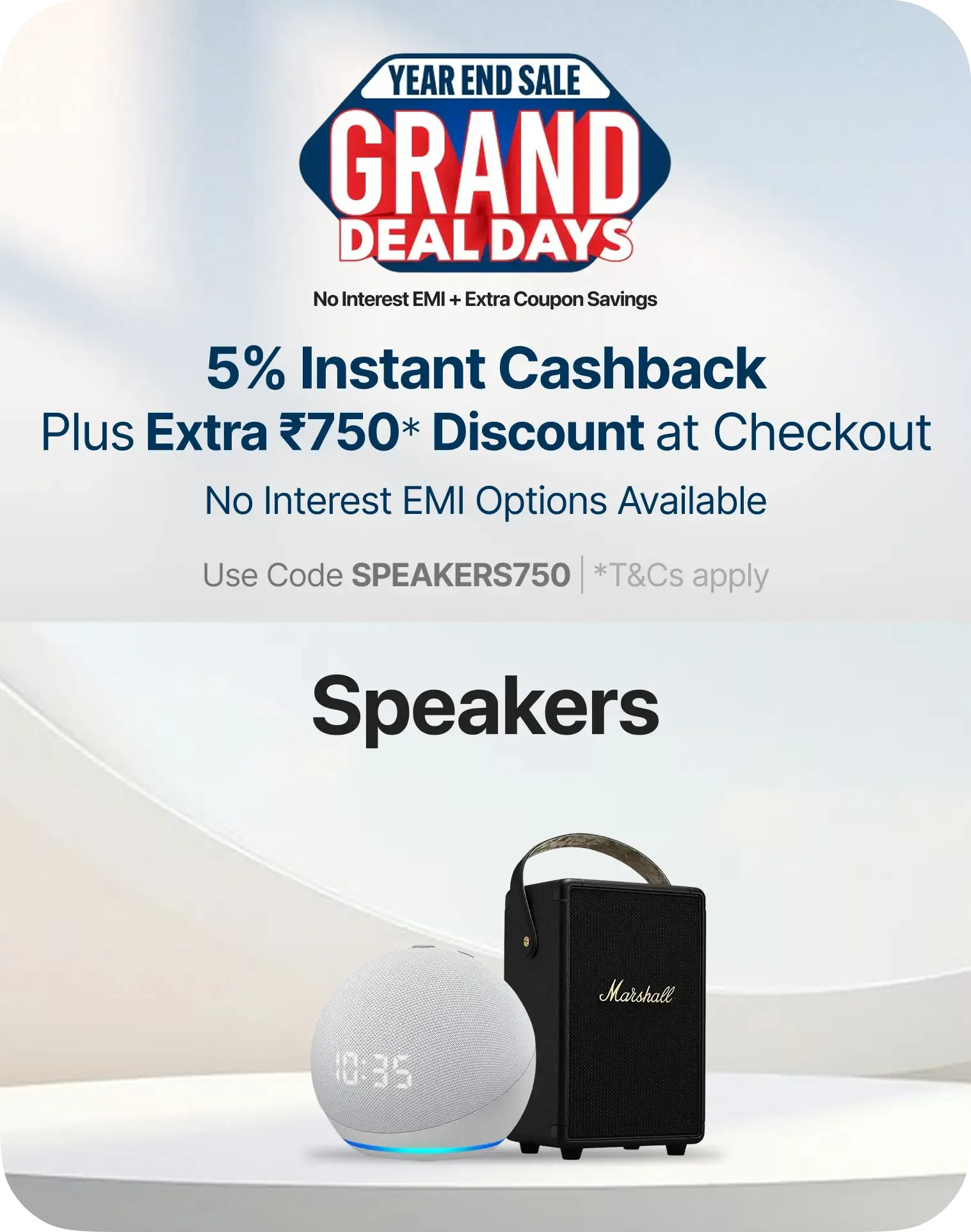 Get 5% Instant Cashback with an added ₹750 Coupon Savings 