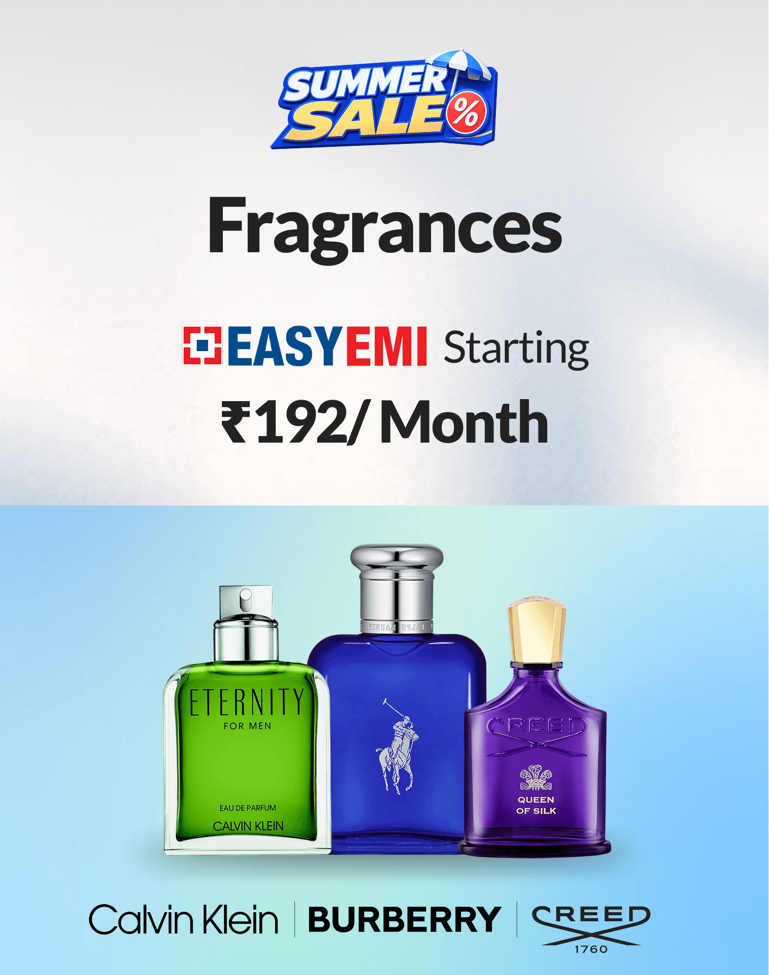 Shop authentic fragrances from top brands starting just ₹3,916 with assured 5% instant cashback.