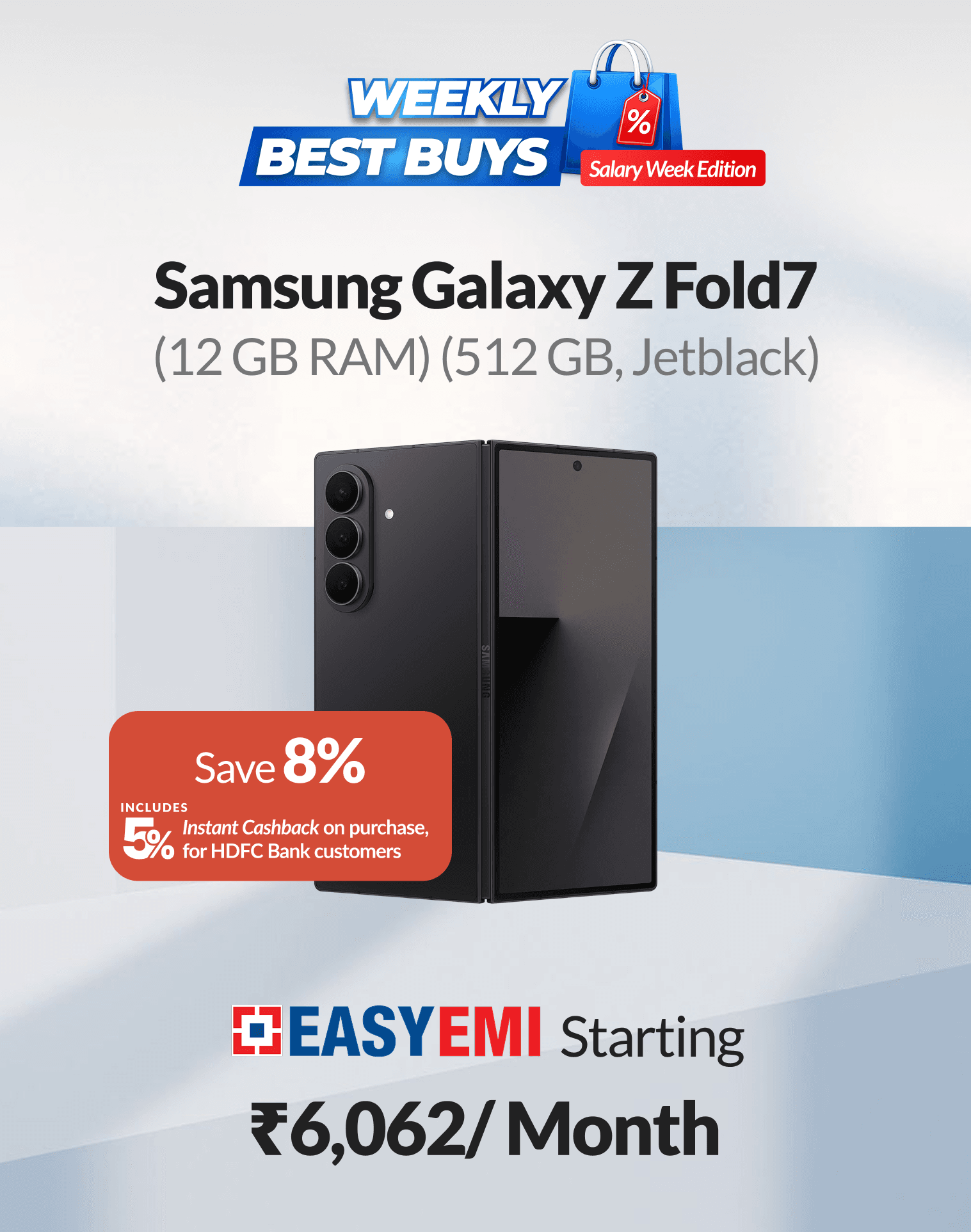 Shop Samsung S26 Ultra at ₹1,72,424 with instant cashback of ₹9,075 & pay with HDFC Bank EasyEMI 