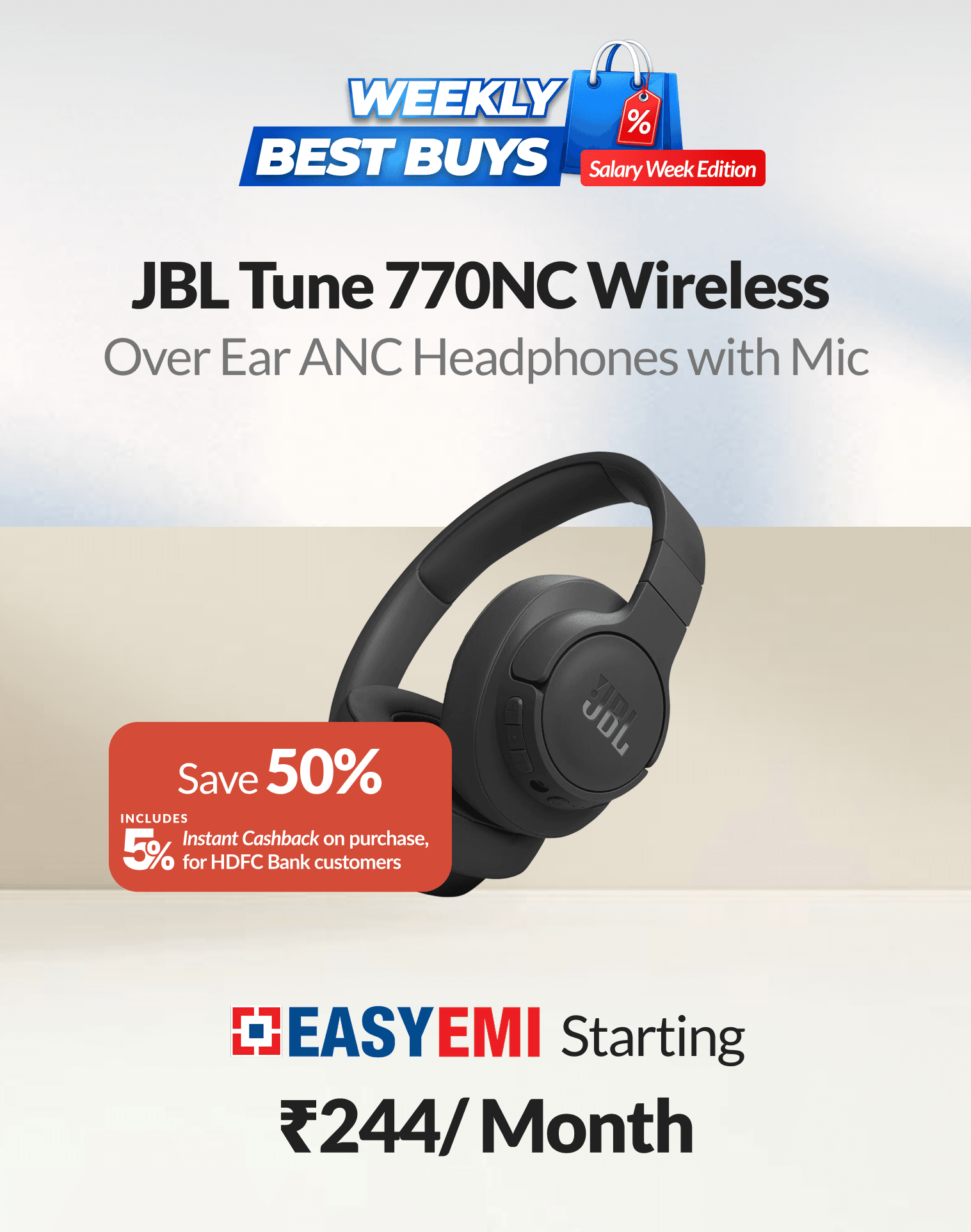 Get your JBL Tune 770 NC @4,985/only and earn ₹262 instant cashback