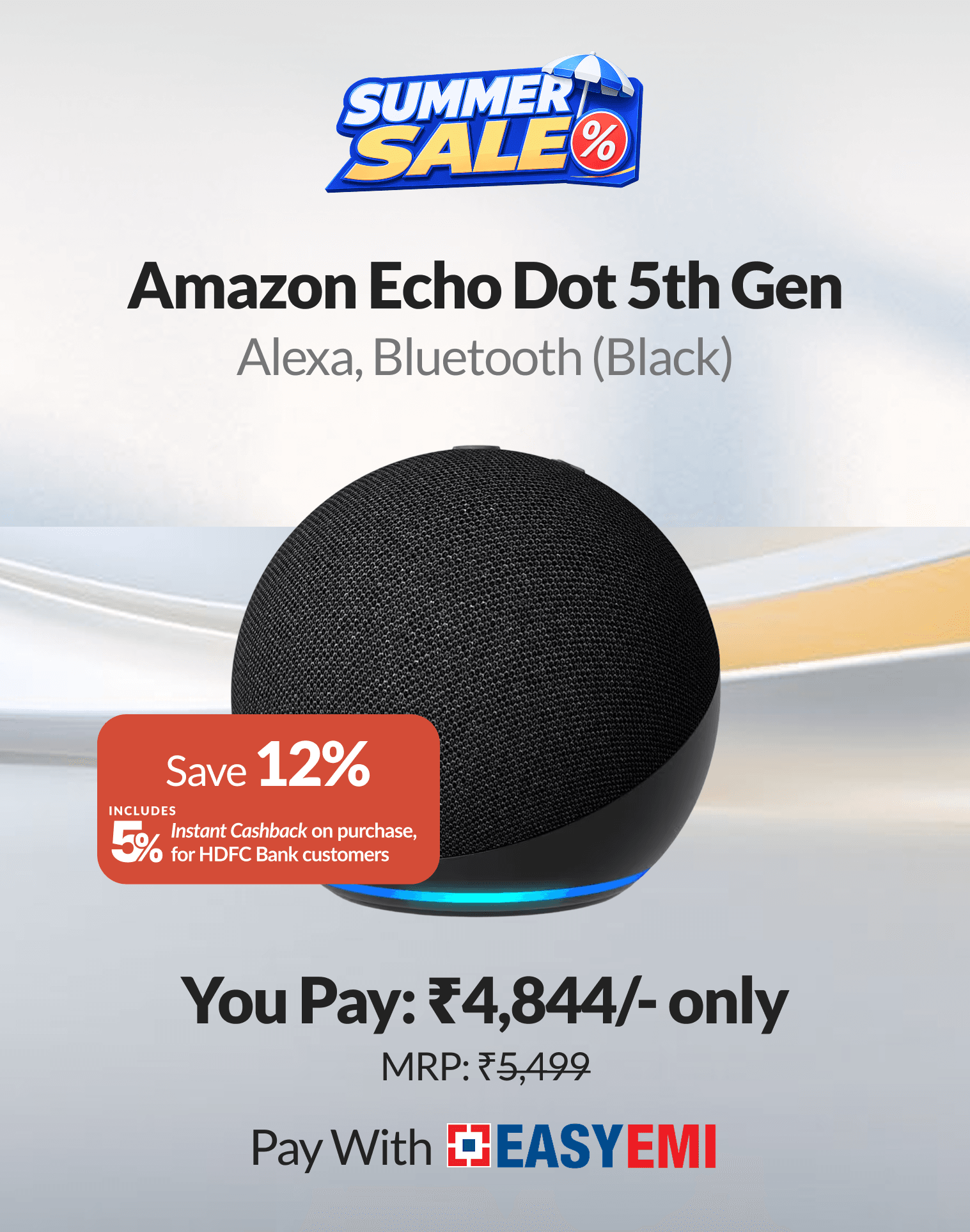 Shop Latest Amazon Echo Dot 5th Gen ₹237/month with No Interest EasyEMI options*