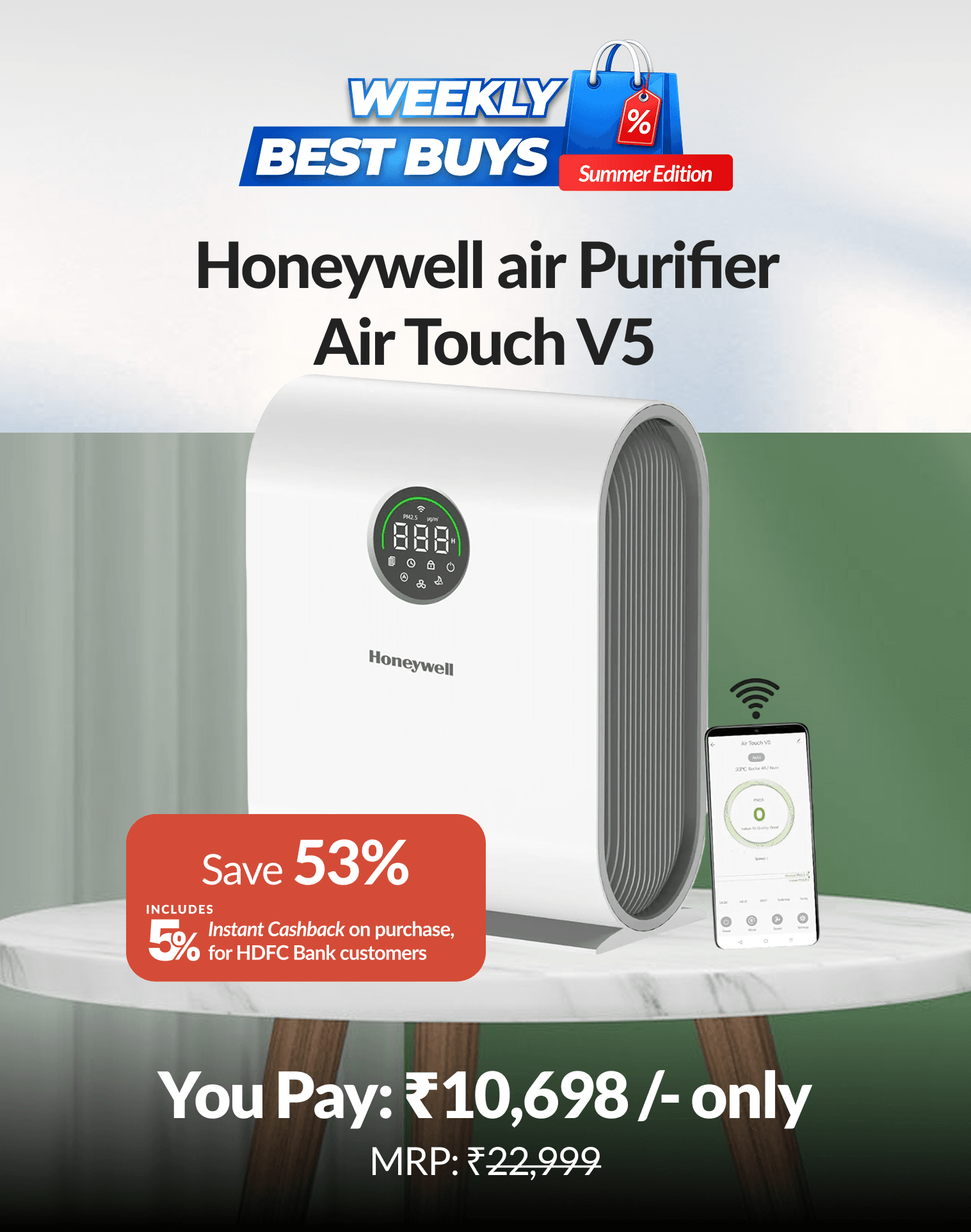 Breathe pure air with Honeywell Air Purifier & save up to ₹529 instantly on your purchase