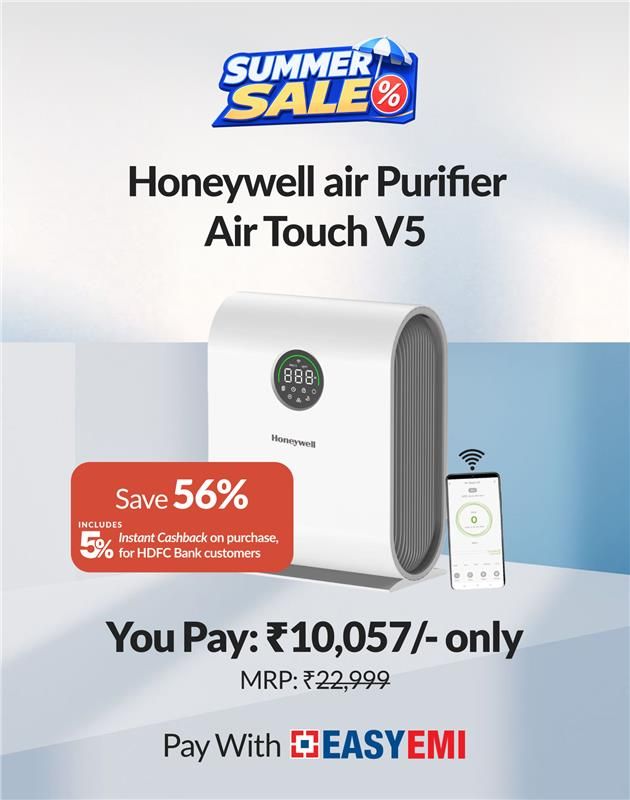 Shop Honeywell V5 Air Purifier @10,057/only and earn ₹529 instant cashback. Pay with No interest* HDFC Bank EasyEMI