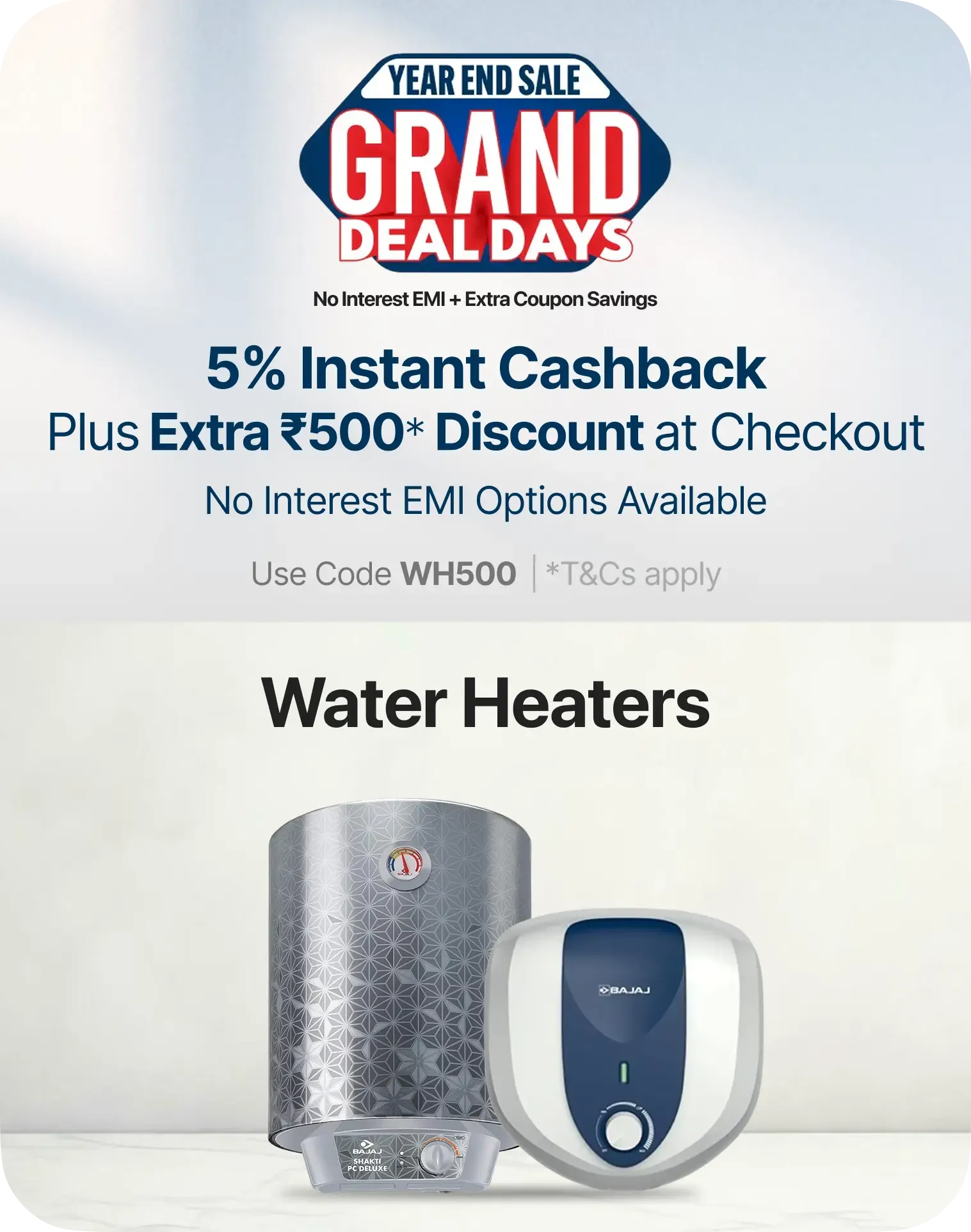 Save extra ₹500 + EMI's starting at Just ₹267/Month on a range of Water Heaters