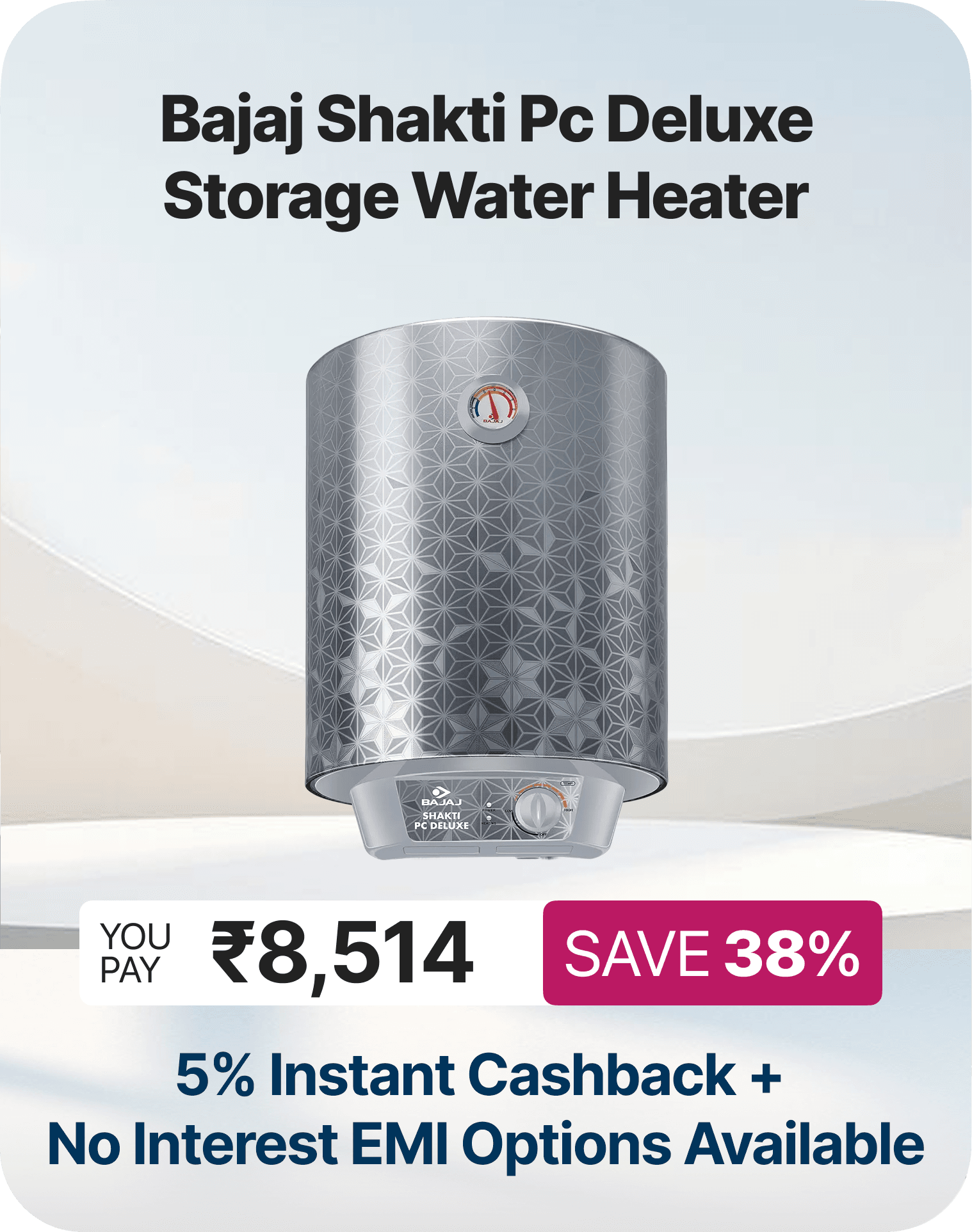 Bajaj Vertical Water Heater Gas 6 L White (Majesty Duetto)