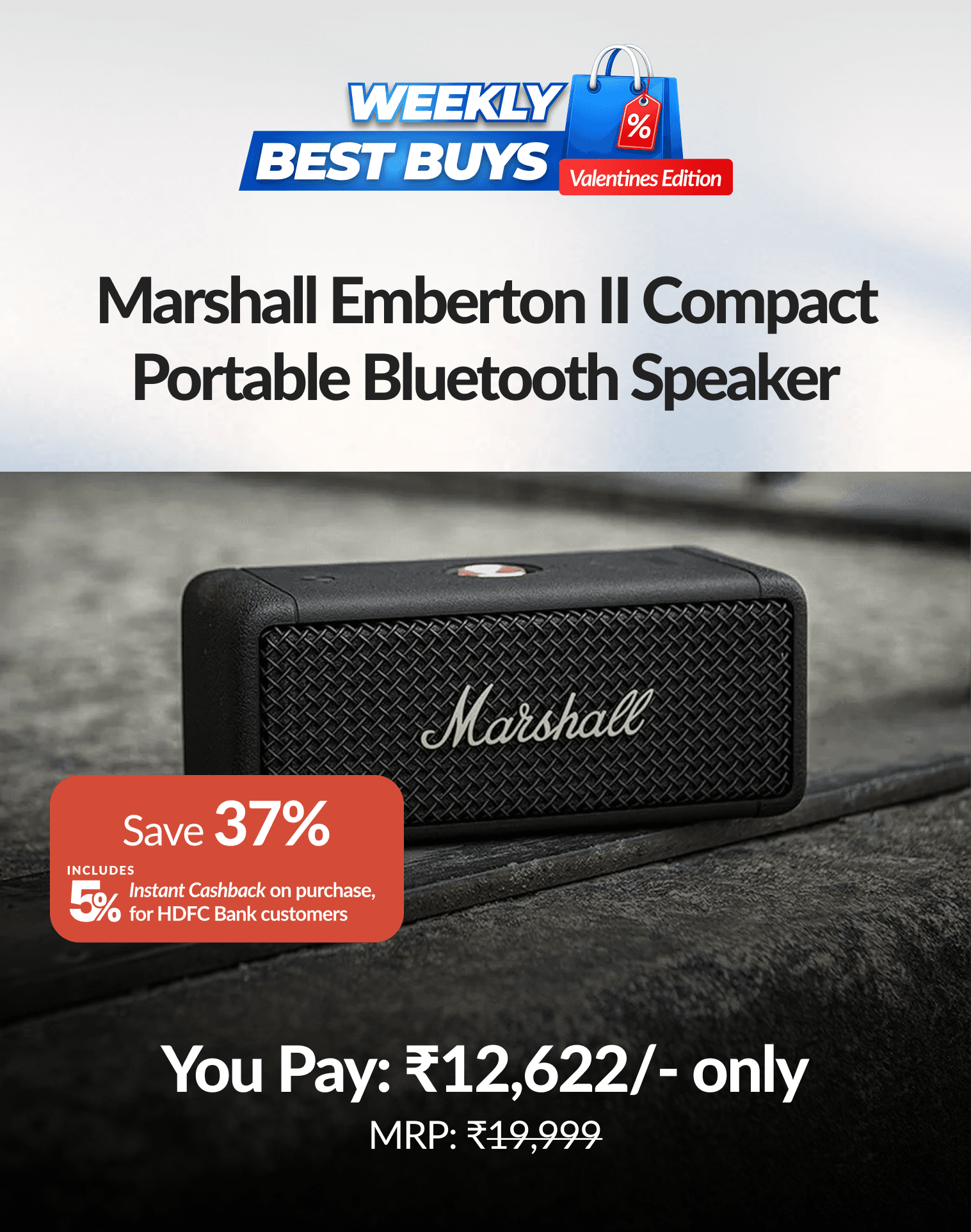 Marshall Emberton II Compact Portable Bluetooth Speaker 
