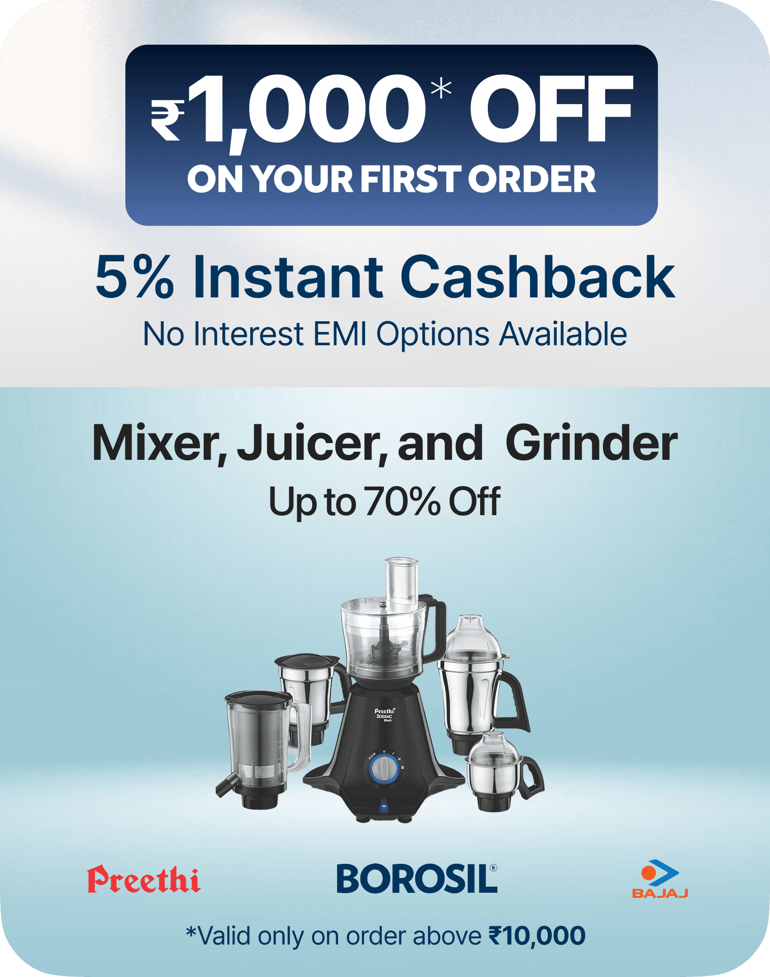 Blend, grind & juice effortlessly with powerful, long-lasting appliances from Havells, Philips & Preethi.