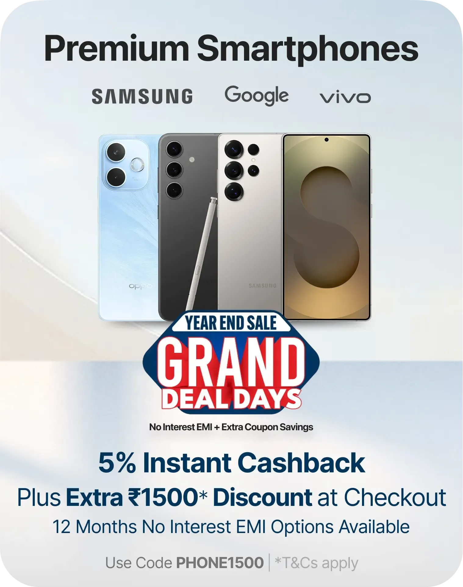 Shop Smart: 5% Instant Cashback, 12-Month No Interest EMI options & ₹1,500 Coupon Savings